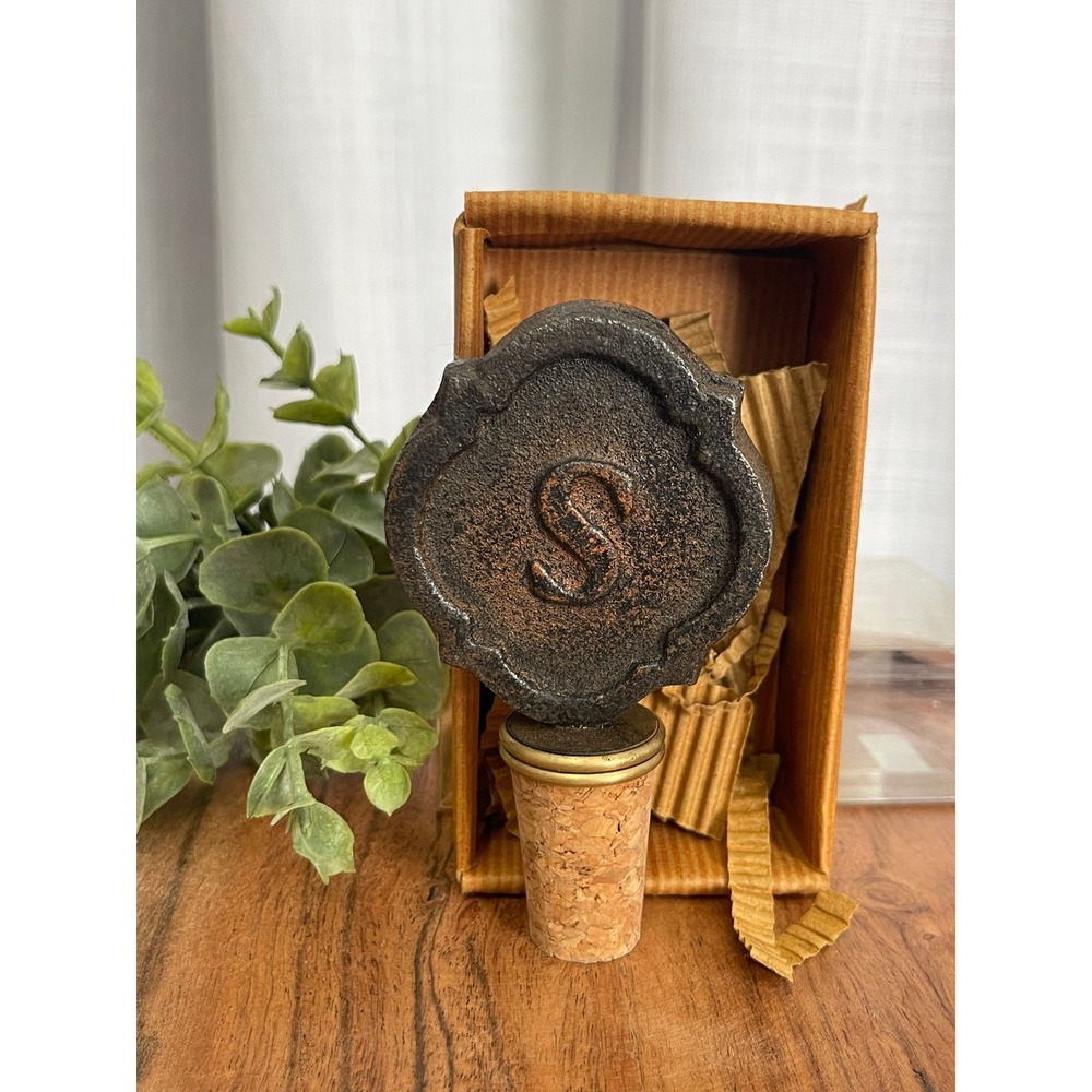 Mud Pie Wine Cork Stopper Initial "S" New in Box Cast Iron Monogram